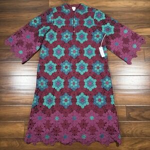 J.Marie Women's Size Medium Raven 3D‎ Geometric Lace Mandarin Collar Midi Dress